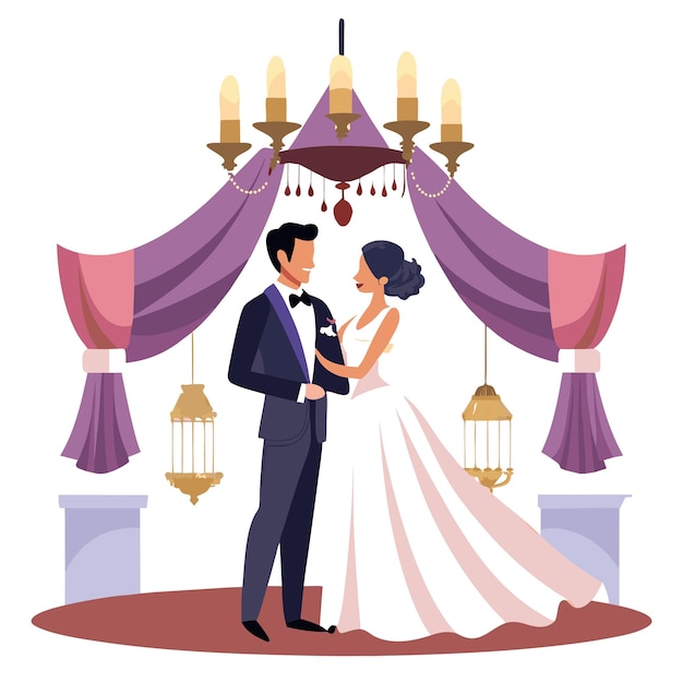 El concepto de ilustración vectorial de la fotografía del día de la boda de la novia y el novio