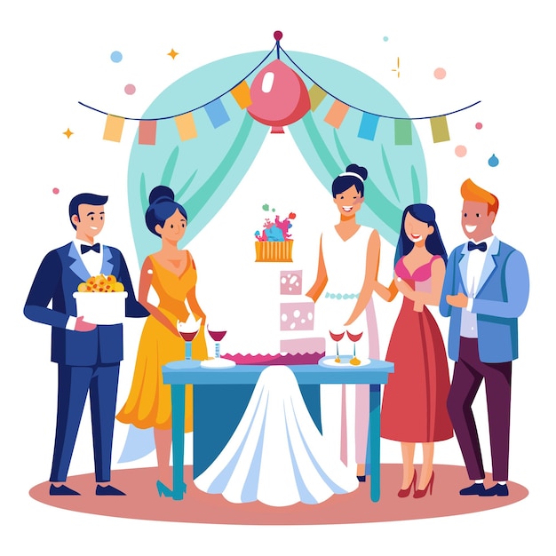 El concepto de ilustración vectorial de la fotografía del día de la boda de la novia y el novio