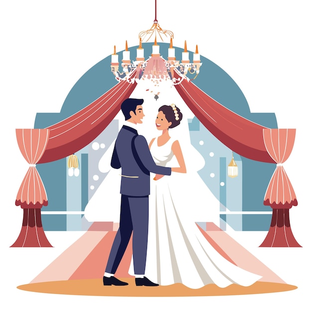 El concepto de ilustración vectorial de la fotografía del día de la boda de la novia y el novio