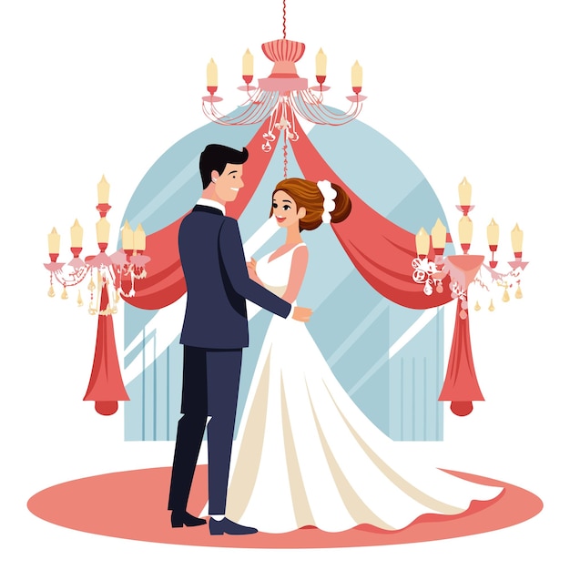 El concepto de ilustración vectorial de la fotografía del día de la boda de la novia y el novio
