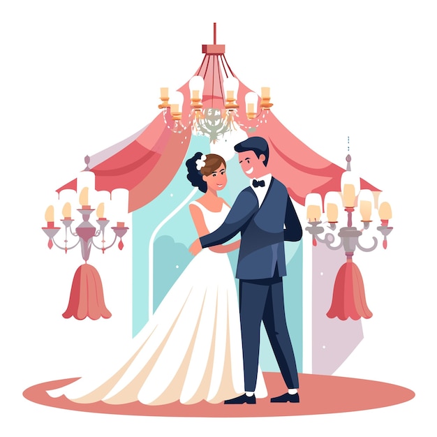 El concepto de ilustración vectorial de la fotografía del día de la boda de la novia y el novio