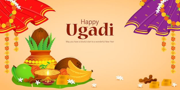 Concepto de ilustración vectorial de happy ugadi o gudi padwa desea antecedentes