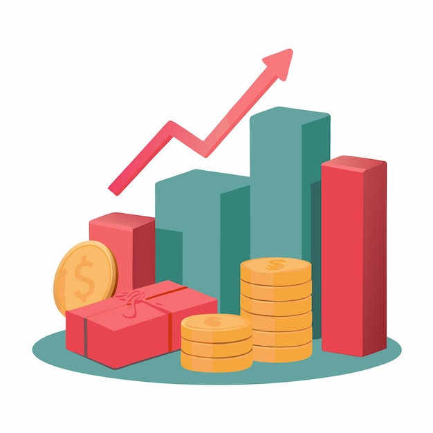 Concepto de ilustración vectorial de inversión empresarial en estilo plano que incluye gráficos de monedas y dinero