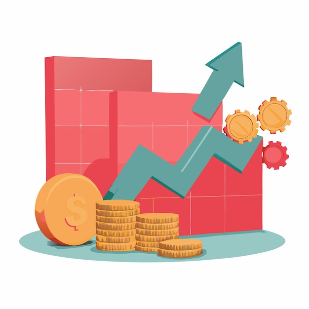 Concepto de ilustración vectorial de inversión empresarial en estilo plano que incluye gráficos de monedas y dinero