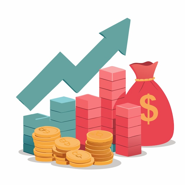 Concepto de ilustración vectorial de inversión empresarial en estilo plano que incluye gráficos de monedas y dinero