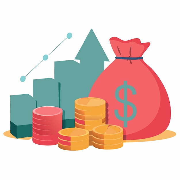 Concepto de ilustración vectorial de inversión empresarial en estilo plano que incluye gráficos de monedas y dinero