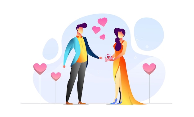 Concepto ilustrado pareja aniversario romántico dar amor sobre fondo creativo