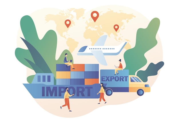 Concepto de importación y exportación Negocio de logística Comercio global Envío marítimo aéreo y terrestre Venta