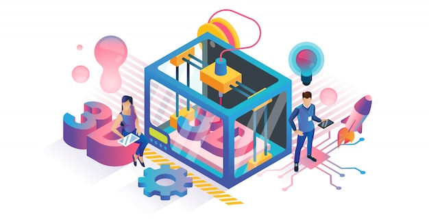 Concepto de impresión 3D isométrica