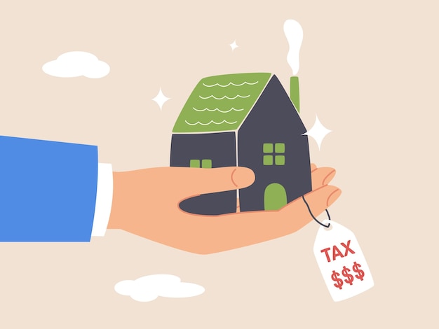 Concepto de impuesto a la propiedad Bienes raíces o pago de vivienda dinero o facturas para pagar al gobierno