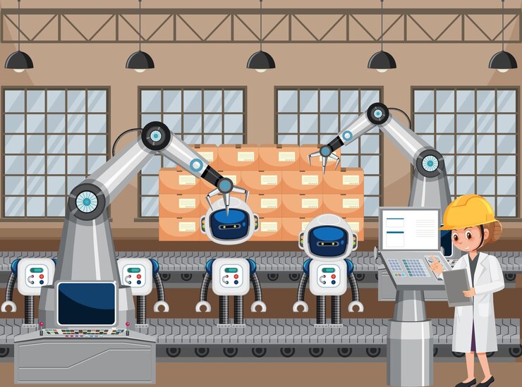 Vector concepto de industria de automatización de robots