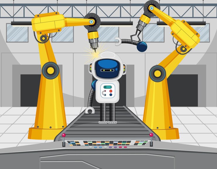 Vector concepto de industria de automatización de robots