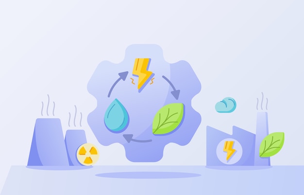 Concepto de industria de energía limpia gota agua hoja rayo