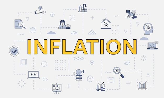 Concepto de inflación con conjunto de iconos con gran palabra o texto en el centro