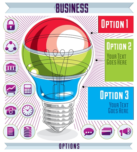 Vector concepto de infografía creativa, idea de bombilla en capas, ilustración vectorial.