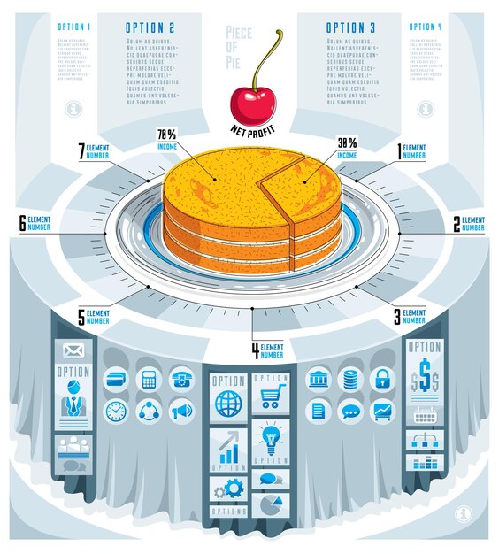 Concepto de infografía creativa, idea de pieza de pastel, ilustración vectorial.