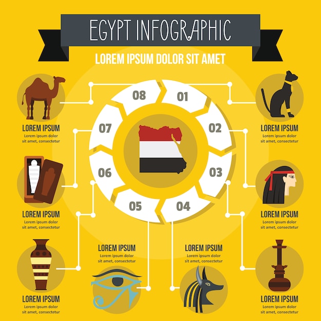 Vector concepto de infografía de egipto, estilo plano