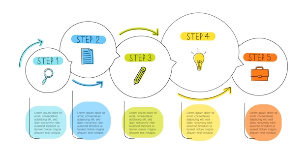 Vector concepto de infografía de línea circular con cinco pasos, cuadros de texto