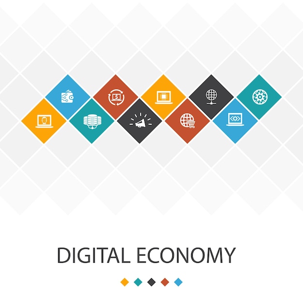 Concepto de infografía de plantilla de interfaz de usuario de moda de economía digitaltecnología informática comercio electrónico iconos de centro de datos de comercio electrónico