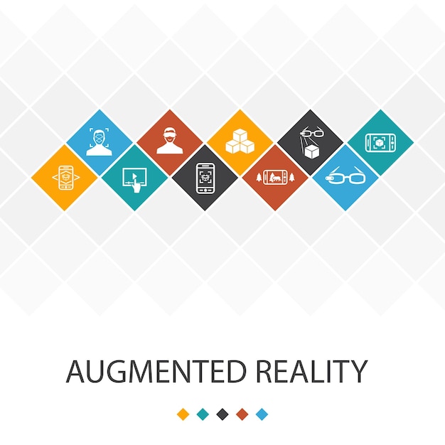 Concepto de infografía de plantilla de interfaz de usuario de moda de realidad aumentada aplicación ar de reconocimiento facial juego ar iconos de realidad virtual