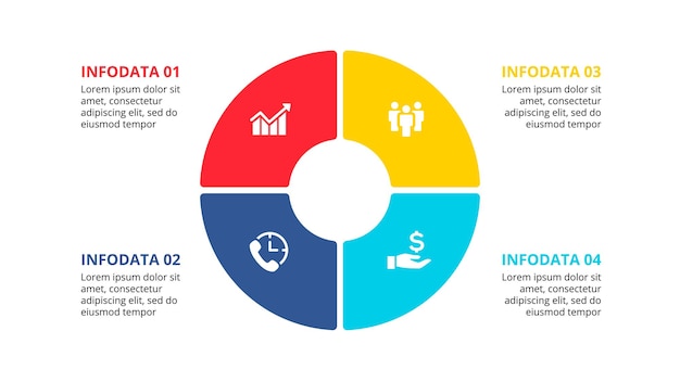 Concepto infográfico con 4 opciones, pasos o procesos de piezas.