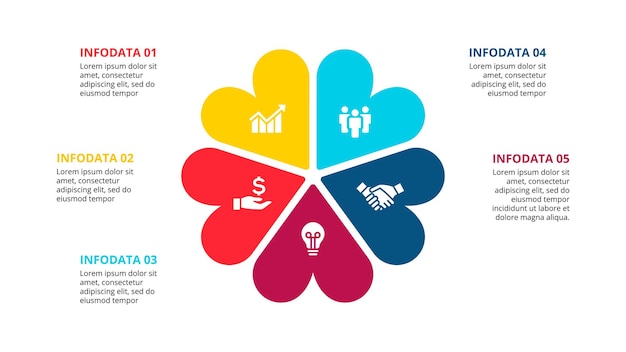 Concepto infográfico con 5 opciones, pasos o procesos de piezas.