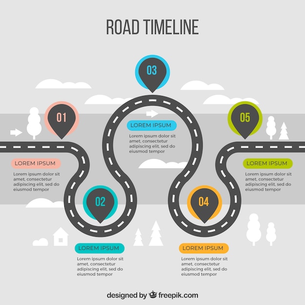Concepto infográfico de línea de tiempo con carretera
