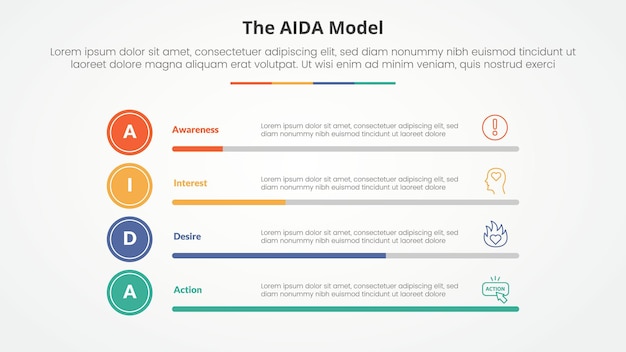 Un concepto infográfico de modelo de marketing para la presentación de diapositivas con porcentaje de barra horizontal con lista de 4 puntos con estilo plano