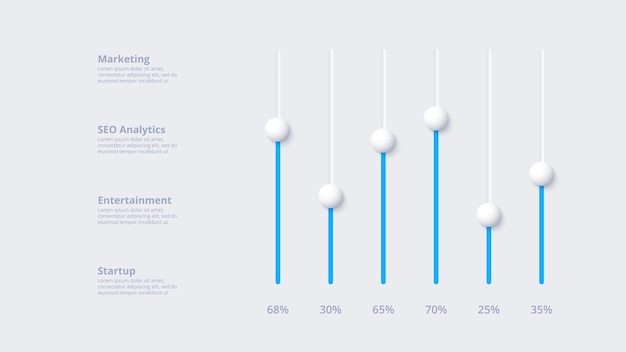 Concepto infográfico de skeuomorph con gráfico de columnas neumórficas con 6 opciones, pasos o procesos