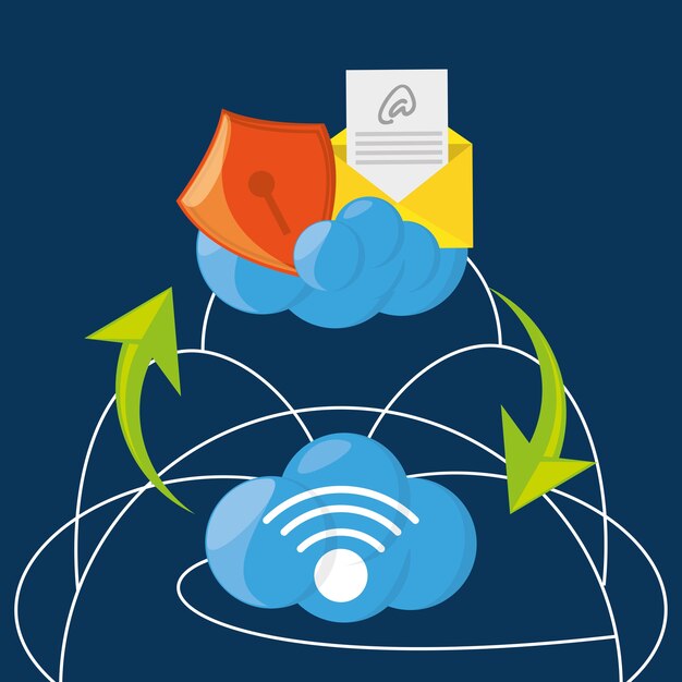 Concepto de informática, archivos y mensajes en la nube