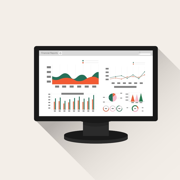 Vector concepto de informe de contabilidad financiera en la pantalla del ordenador.