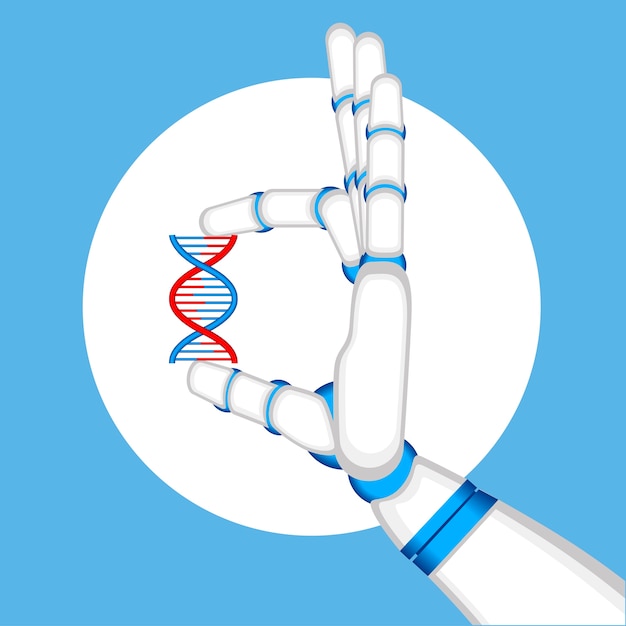 Concepto de ingeniería genética con mano de robot