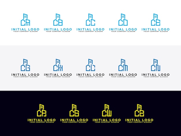 Concepto inicial del logotipo CA a CZ Set, con vector de plantilla de construcción para la construcción.