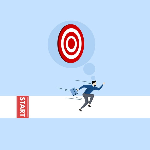 Concepto de inicio de negocio, Emprendedor listo para funcionar al inicio, Concepto de carrera inicial, Emprendedor