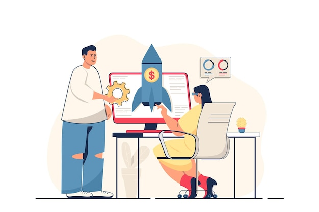 Concepto de inicio de negocios para banner web Los colegas inician nuevos negocios y desarrollan un proyecto de éxito
