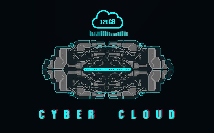 Vector concepto de innovación y computación en la nube con elementos hud alojamiento web de datos digitales innovación del concepto de alojamiento en la nube