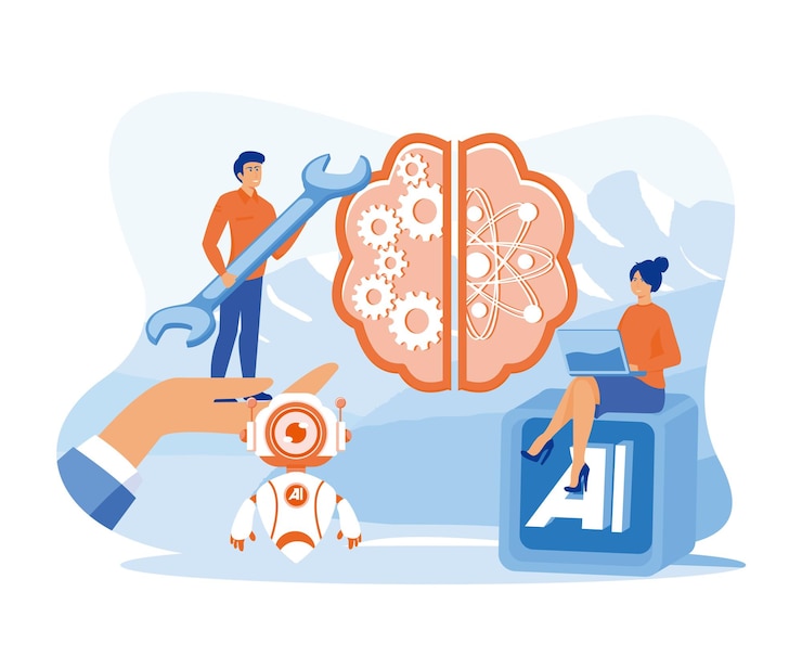 Vector concepto de inteligencia artificial información de análisis de aprendizaje automático de ia