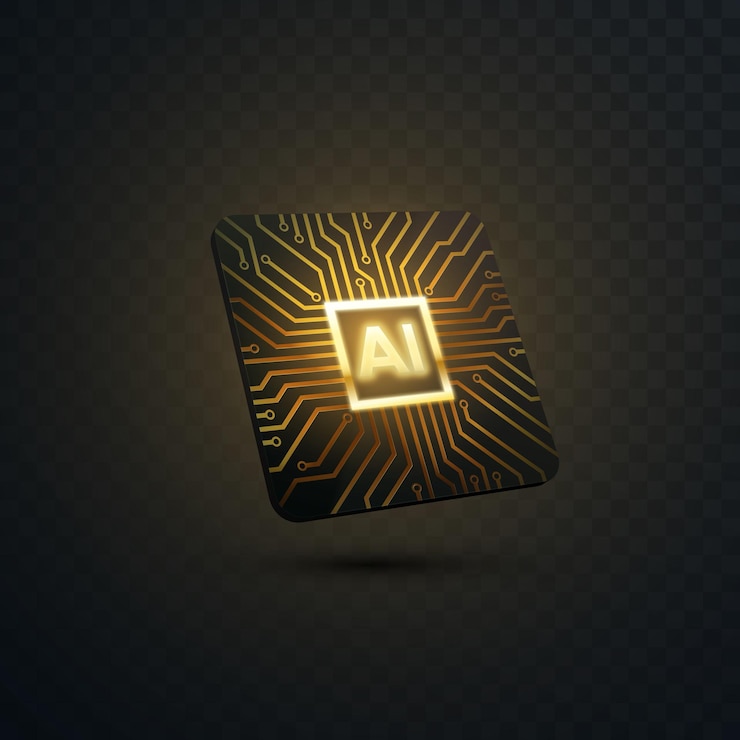 Vector concepto de inteligencia artificial de microchip con patrón de placa de circuito