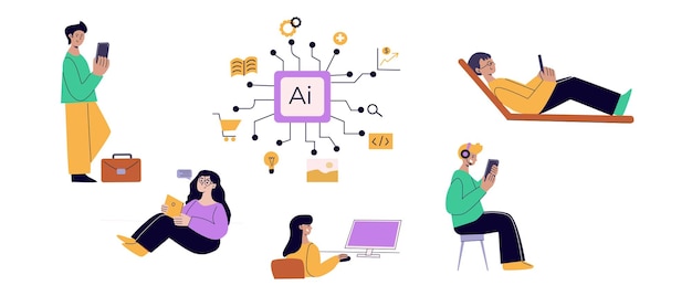 Concepto de inteligencia artificial con personas Ilustración vectorial plana