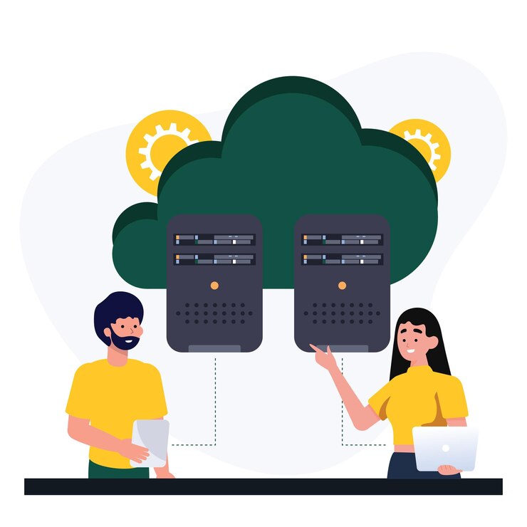 Vector concepto de intercambio de datos en la nube con personas
