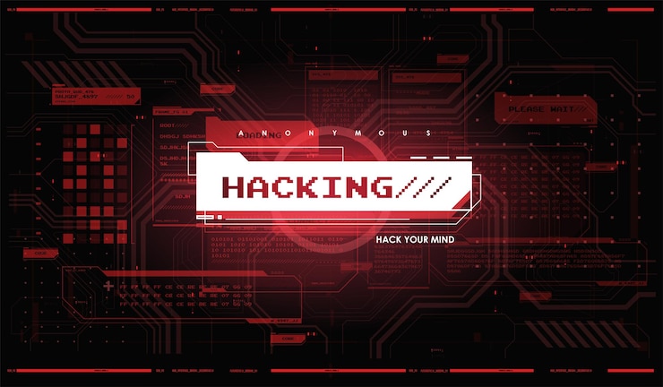 Vector concepto de interfaz de usuario futurista. conjunto de elementos de interfaz futurista. interfaz de piratas informáticos. privacidad y seguridad en internet. consola terminal abstracta. fondo de pantalla. proceso de piratería.