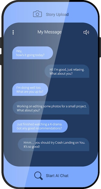 Concepto de interfaz de usuario de mensajería en línea moderna con burbujas de chat y función de chat de IA para aplicaciones móviles