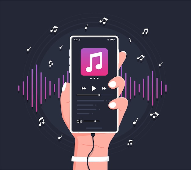 Concepto de interfaz de usuario de reproductor de música de teléfono inteligente de aplicación de reproductor de medios