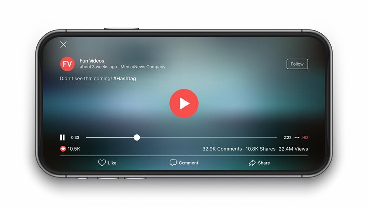 Vector concepto de interfaz de usuario de reproductor de video móvil para redes sociales en la pantalla del teléfono inteligente aislado