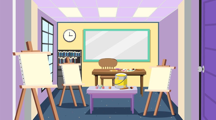 Vector concepto interior del aula de arte escolar