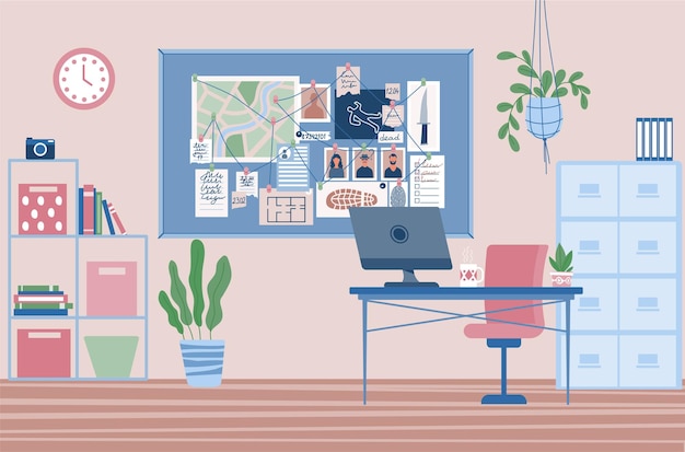 Concepto interior de la oficina de detectives