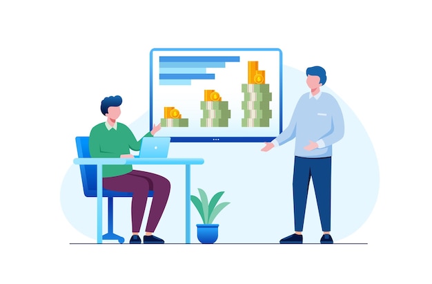 Concepto de inversión y ahorro de dinero de crecimiento banner de ilustración de vector plano para página de destino