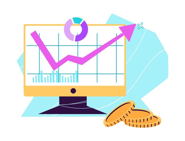 Vector el concepto de inversión y crecimiento financiero de la ilustración vectorial plana de la bandera aislada