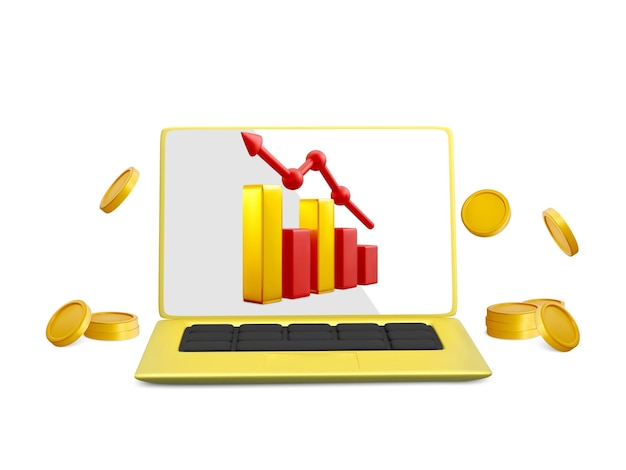 Concepto de inversión financiera concepto de inversión exitoso gráfico de negocios realista en 3d en la computadora portátil objetivo 3d para la inversión financiera del banco comercial ilustración vectorial