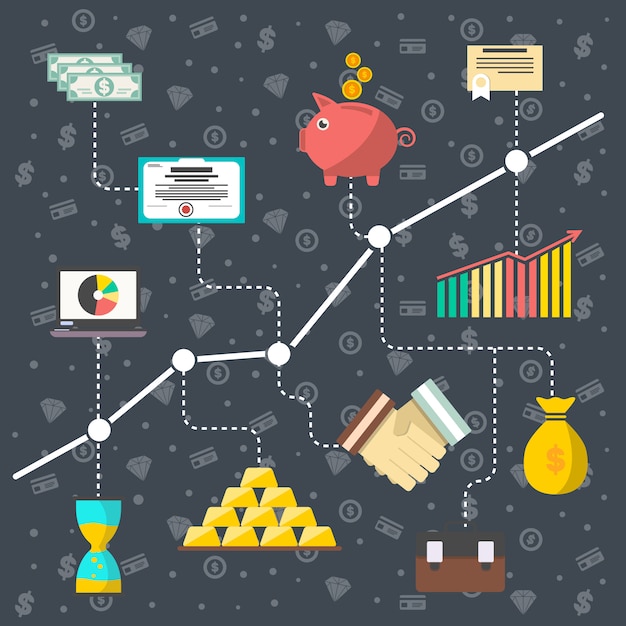 Concepto de inversión en valores en diseño plano